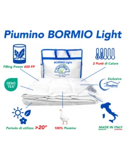 Piumino BORMIO Light by Daunex - Mezza Stagione, 100% Piumino Oca, Cotone Bianco, Filling Power 650, Made in Italy
