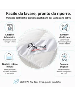 Piumino d’Oca Estivo Matrimoniale Tex Tirol Stella Alpina Light 100 GSM, 100% Piumino Extra Fine, Cotone 100%, 2** Light