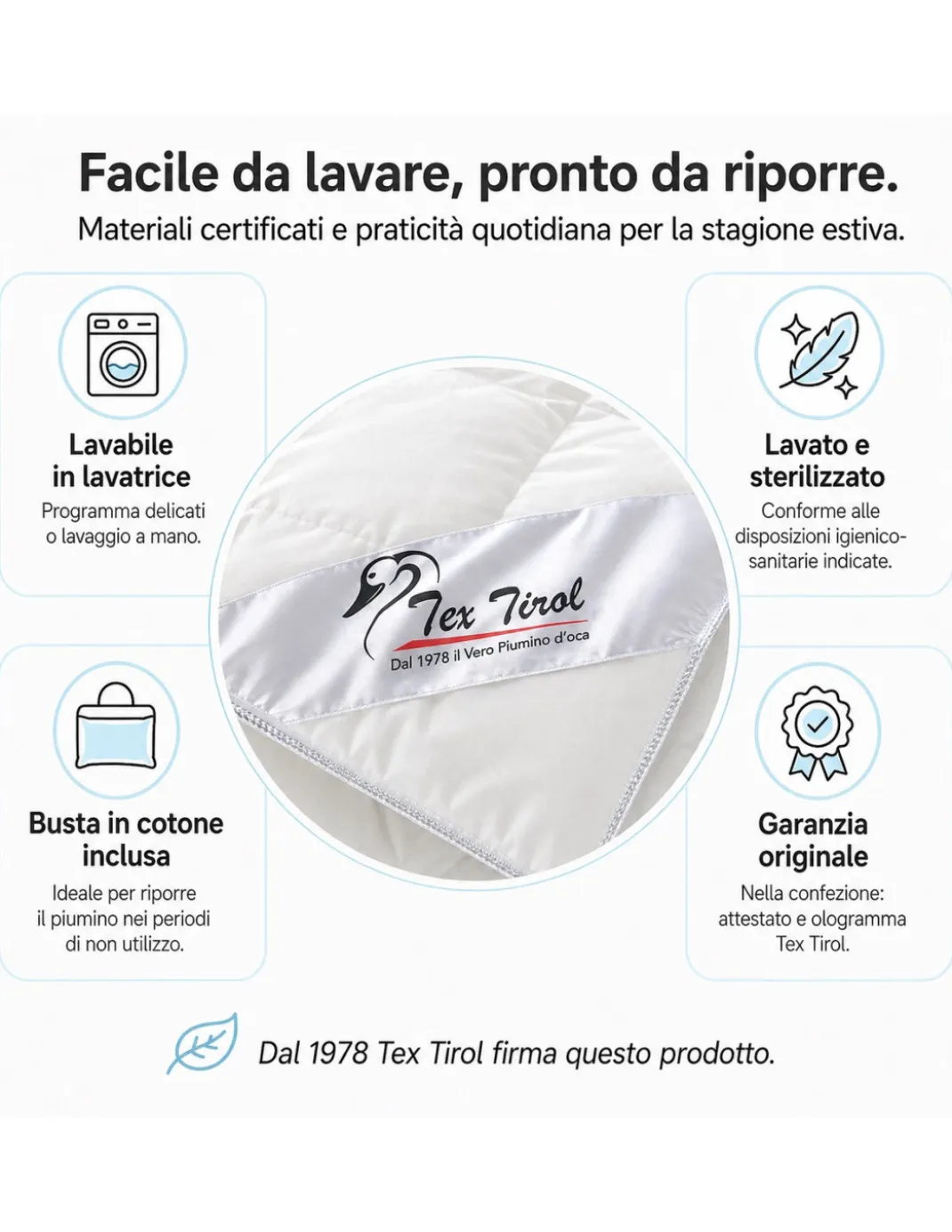 Piumino d’Oca Estivo Matrimoniale Tex Tirol Stella Alpina Light 100 GSM, 100% Piumino Extra Fine, Cotone 100%, 2** Light