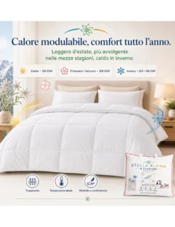 Piumino d’Oca 4 Stagioni Matrimoniale 250x200 Tex Tirol Stella Alpina, 2 Strati 300+100 GSM, 100% Piumino