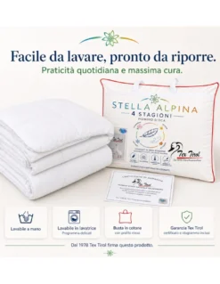 Piumino d’Oca 4 Stagioni Tex Tirol Stella Alpina, 2 Strati 300+100 GSM, 100% Piumino Extra Fine, Cotone 100%