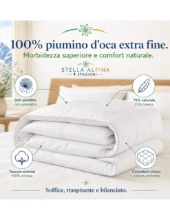 Piumino d’Oca 4 Stagioni Tex Tirol Stella Alpina, 2 Strati 300+100 GSM, 100% Piumino Extra Fine, Cotone 100%