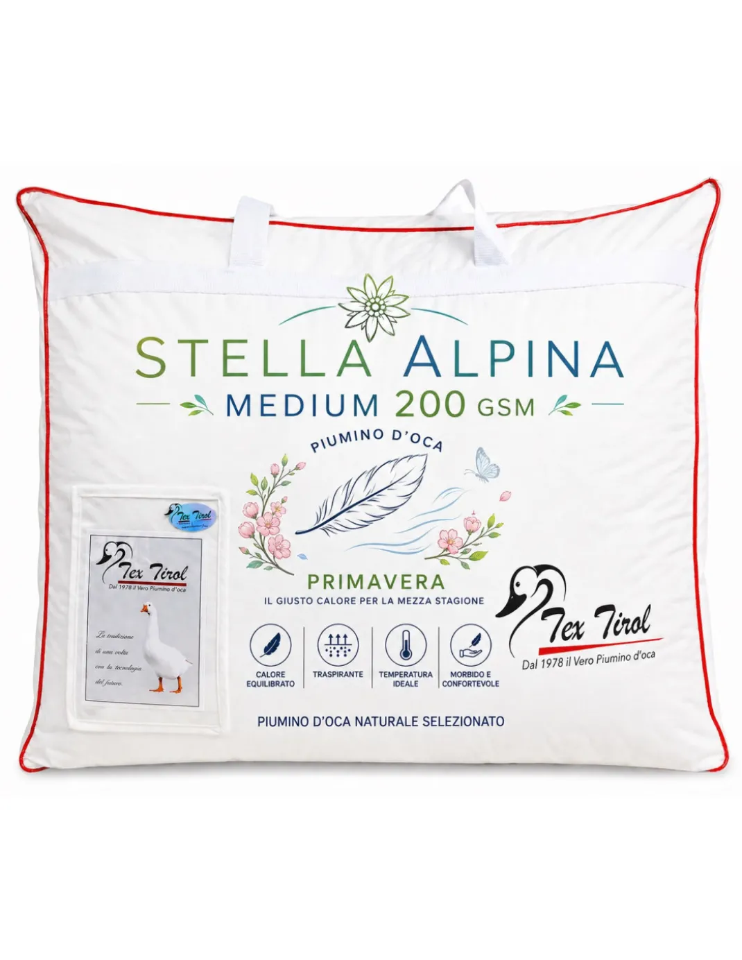 Piumino d’Oca Tex Tirol Stella Alpina Medium 200 GSM, 100% Piumino Extra Fine, Cotone 100%, 3*** Medium