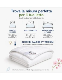 Piumino d’Oca Tex Tirol Stella Alpina Medium 200 GSM, 100% Piumino Extra Fine, Cotone 100%, 3*** Medium
