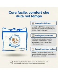 Piumino d’Oca Trentino 4 Stagioni, 2 Piumini Separabili, Soffice, Versatile, 50% Piumino e 50% Piuma d’Oca, Certificato OEKO-TEX