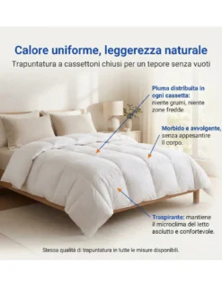 Piumino d’Oca Trentino 4 Stagioni, 2 Piumini Separabili, Soffice, Versatile, 50% Piumino e 50% Piuma d’Oca, Certificato OEKO-TEX