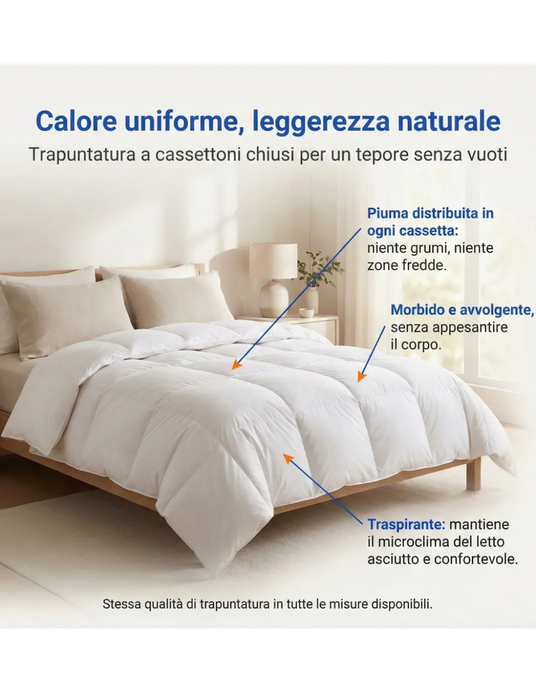 Piumino d’Oca Trentino 4 Stagioni, 2 Piumini Separabili, Soffice, Versatile, 50% Piumino e 50% Piuma d’Oca, Certificato OEKO-TEX