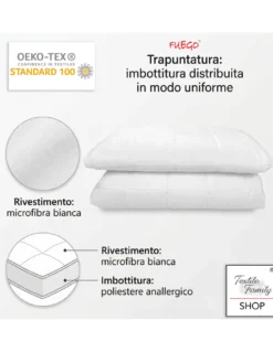 Piumino Estivo Ignifugo Classe 1IM, Microfibra Bianca, 100 g/m², Made in Italy, Linea Fuego