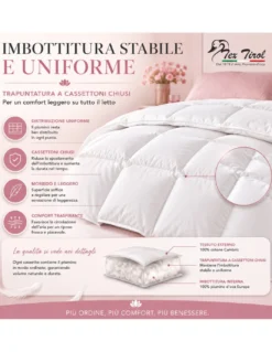 Piumino Estivo Matrimoniale Tex Tirol Vipiteno Light 100% Piumino d’Oca, Made in Italy 250x200 cm