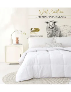 Piumino Invernale in pura Lana 100% Naturale, Wool Emotion, Rivestimento in Cotone Bianco Morbido, Profilo Argentato, 500gsm