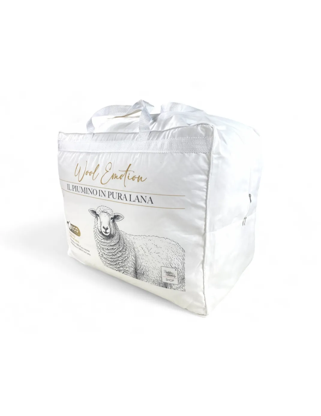 Piumino Invernale in pura Lana 100% Naturale, Wool Emotion, Rivestimento in Cotone Bianco Morbido, Profilo Argentato, 500gsm