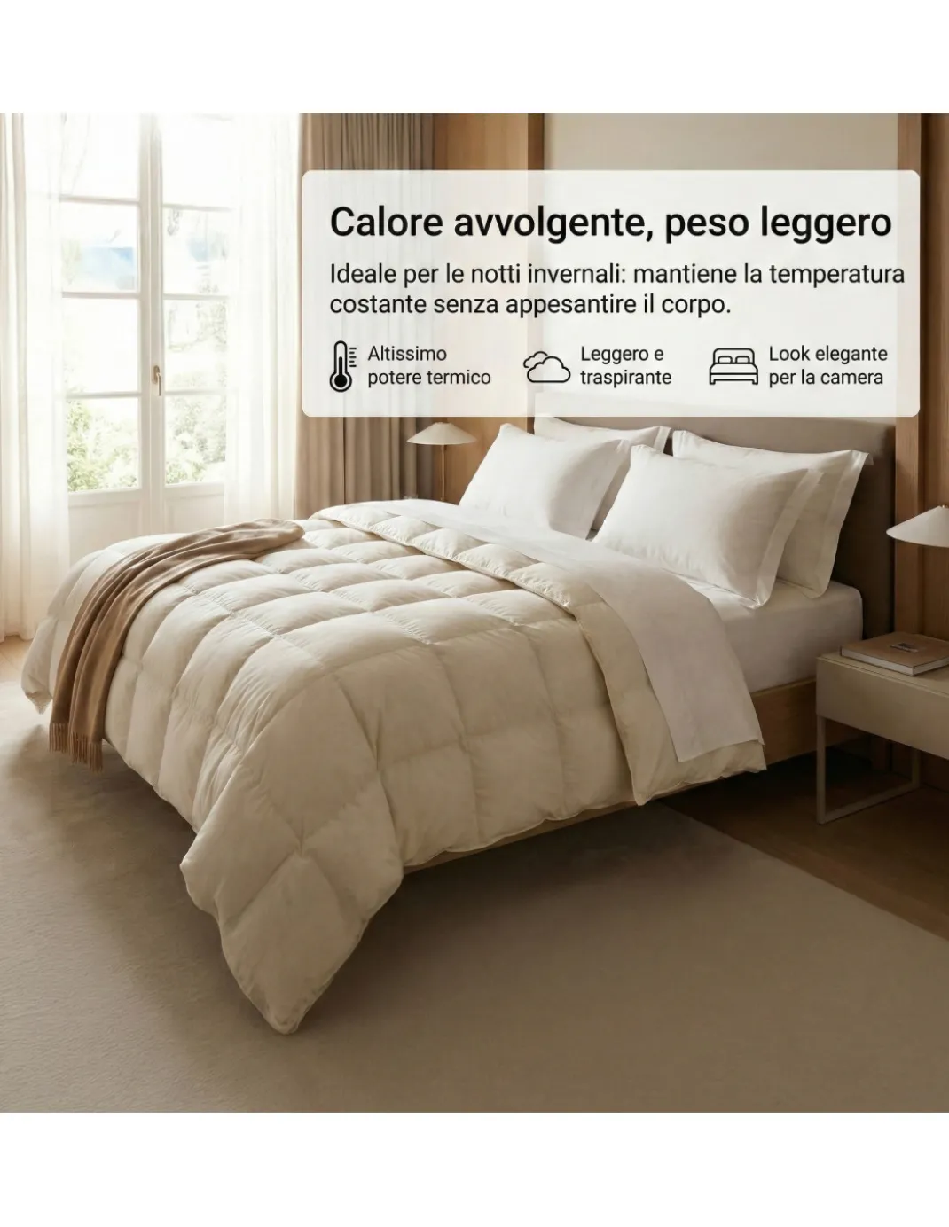 Piumino Notte Imperiale - 100% Piumino d'Oca Vergine Classe 1, Quadri Fissi, Batista 70, DOWNPASS, Made in Austria