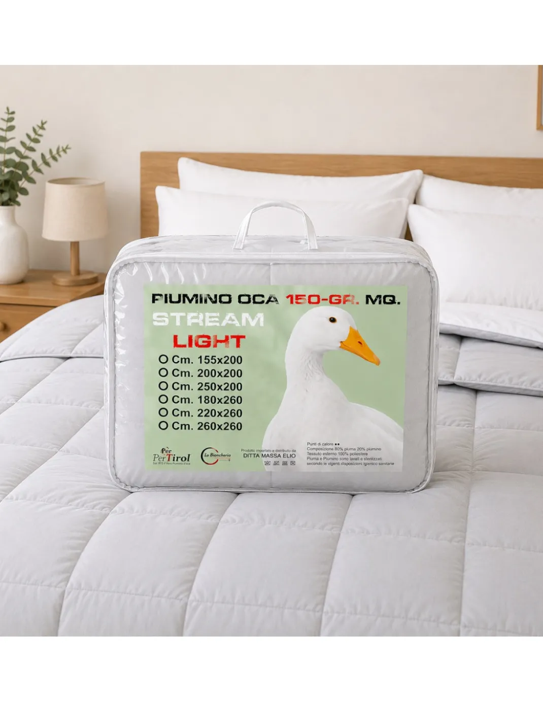 Piumino Oca Estivo Bicolore Stream Light 150 GSM, 80% Piuma, Leggero Double Face