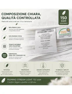 Piumino Oca Estivo Bicolore Stream Light 150 GSM, 80% Piuma, Leggero Double Face