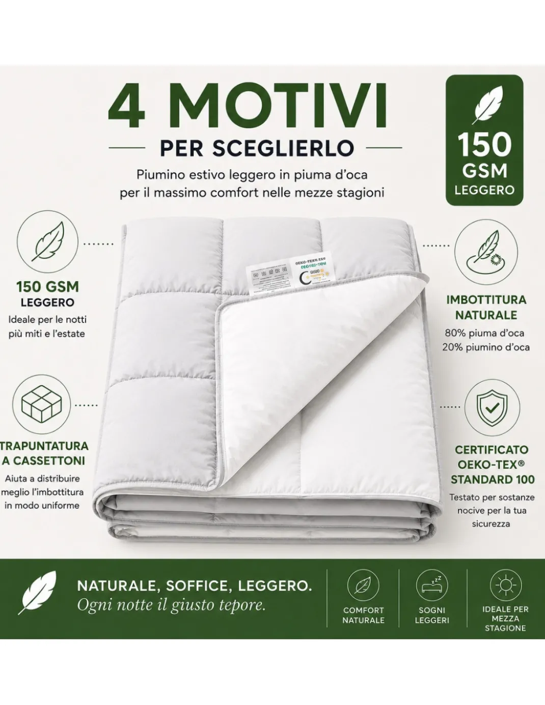 Piumino Oca Estivo Bicolore Stream Light 150 GSM, 80% Piuma, Leggero Double Face