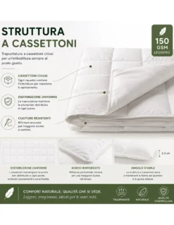 Piumino Oca Estivo Stream Light 150 GSM, 80% Piuma 20% Piumino, Bianco, Matrimoniale 250x200