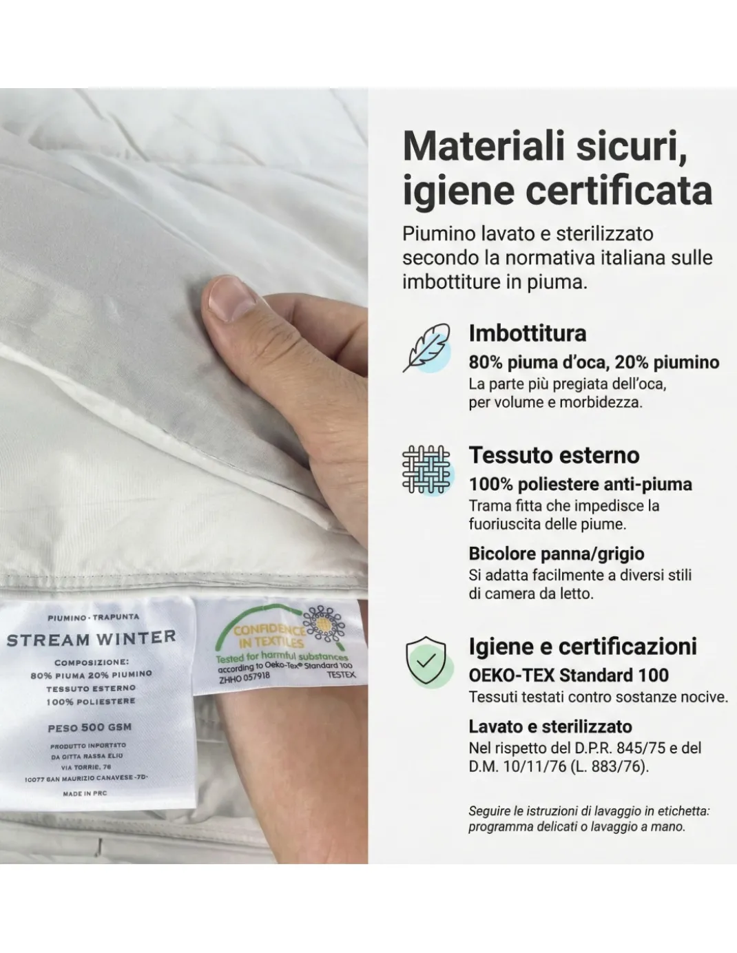 PIUMINO OCA Stream 500 GR. 80% PIUMA OCA 20% PIUMINO OCA Bianco
