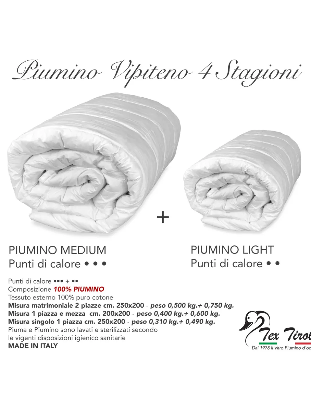 PIUMINO Oca TEX TIROL © Vipiteno 4 STAGIONI 100% Piumino OCA