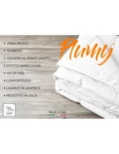 PIUMINO PLUMY sintetico LEGGERO Bianco ESTIVO 100 gr./mq.