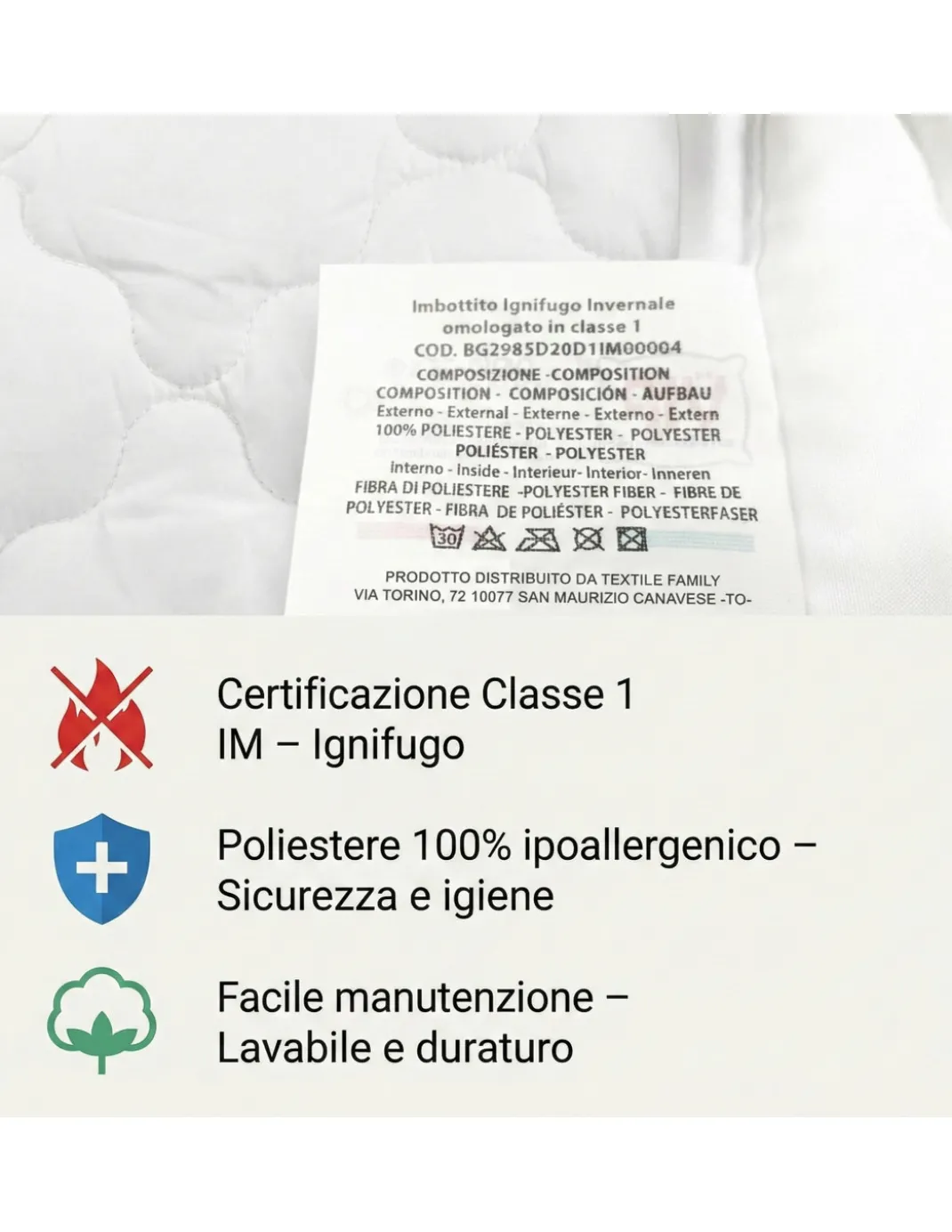 Piumino SINTETICO INVERNALE IGNIFUGO Fuego Antifiamma Made in Italy OMOLOGATO