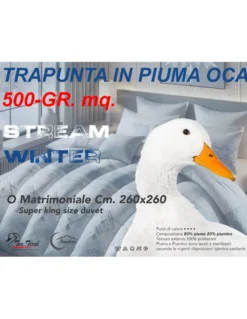 Piumone Matrimoniale Invernale Stream 500 gr - Piumino 80% Piuma 20% Piumino - Fantasia Floreale Blu Notte