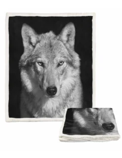 PLAID coperta IN PILE SHERPA fantasy HD LUPO bianco
