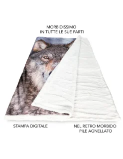 PLAID coperta IN PILE SHERPA fantasy HD LUPO