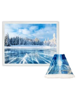 PLAID coperta IN PILE SHERPA fantasy HD LAGO ghiacciato