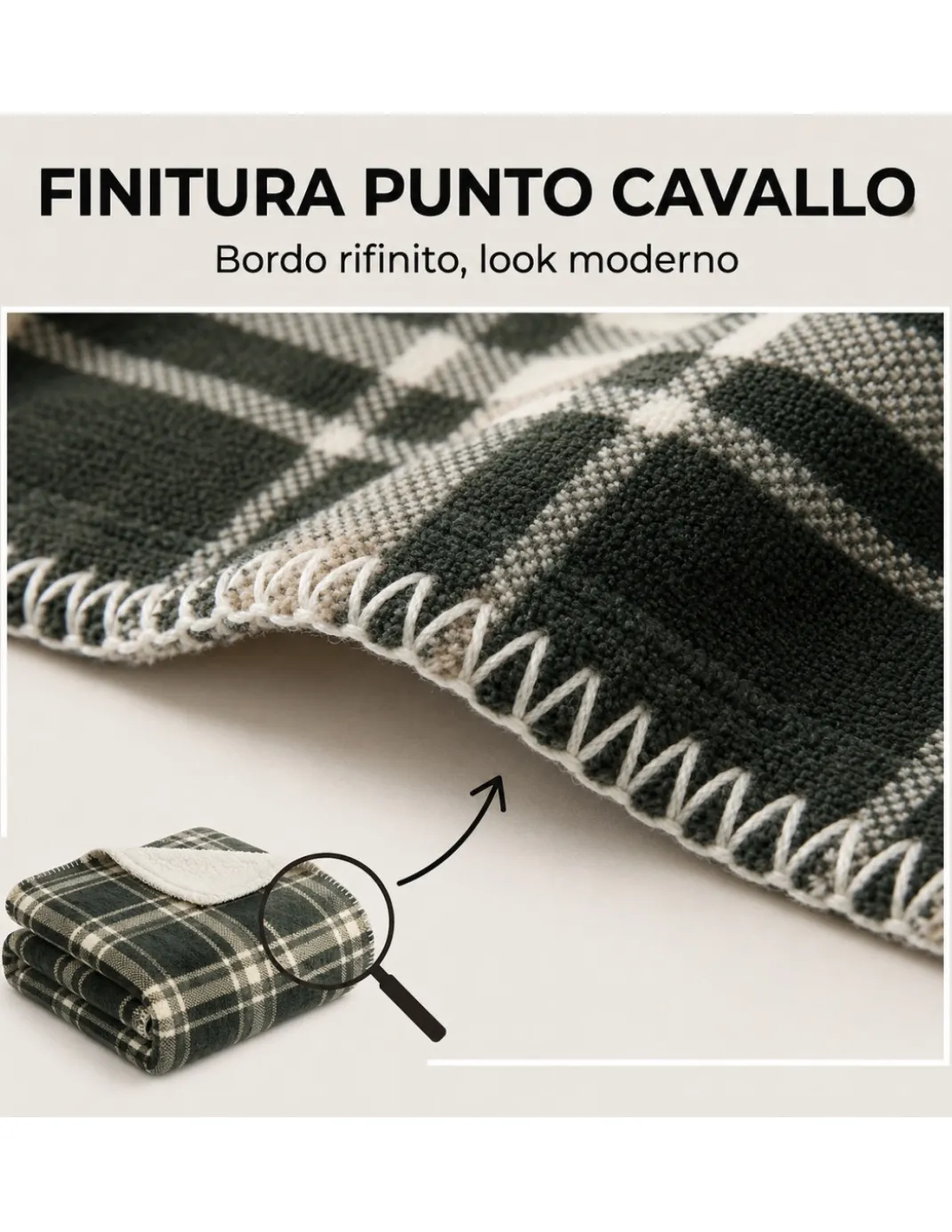 Plaid Coperta Scozzese Matrimoniale 210x230 Grigio Tortora con Sherpa, 100% Poliestere, Copriletto Divano