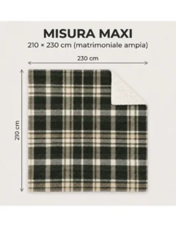 Plaid Coperta Scozzese Matrimoniale 210x230 Grigio Tortora con Sherpa, 100% Poliestere, Copriletto Divano