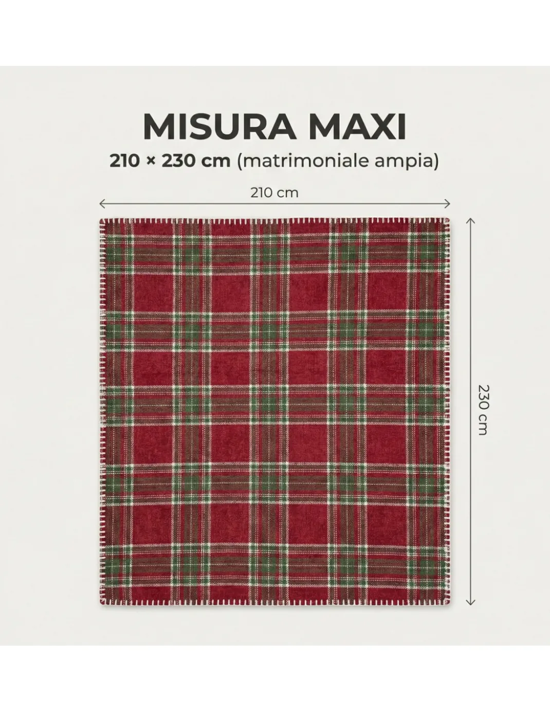 Plaid Coperta Scozzese Matrimoniale 210x230 - Doppio Lato Sherpa Agnello - Rosso Verde Morbido