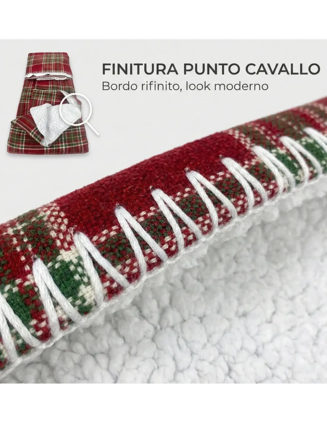 Plaid Coperta Scozzese Matrimoniale 210x230 - Doppio Lato Sherpa Agnello - Rosso Verde Morbido