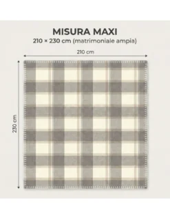 Plaid Coperta Scozzese Matrimoniale 210x230 - Doppio Lato Sherpa Agnello - Beige Tortora Morbido