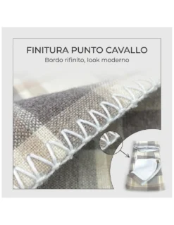 Plaid Coperta Scozzese Matrimoniale 210x230 - Doppio Lato Sherpa Agnello - Beige Tortora Morbido