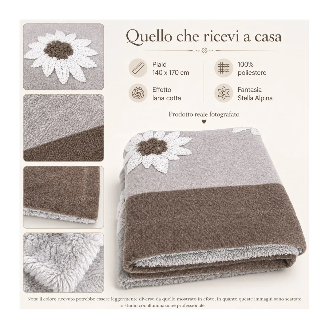 Plaid Effetto Lana Cotta Jacquard 140x170 cm Stella Alpina, 100% Poliestere