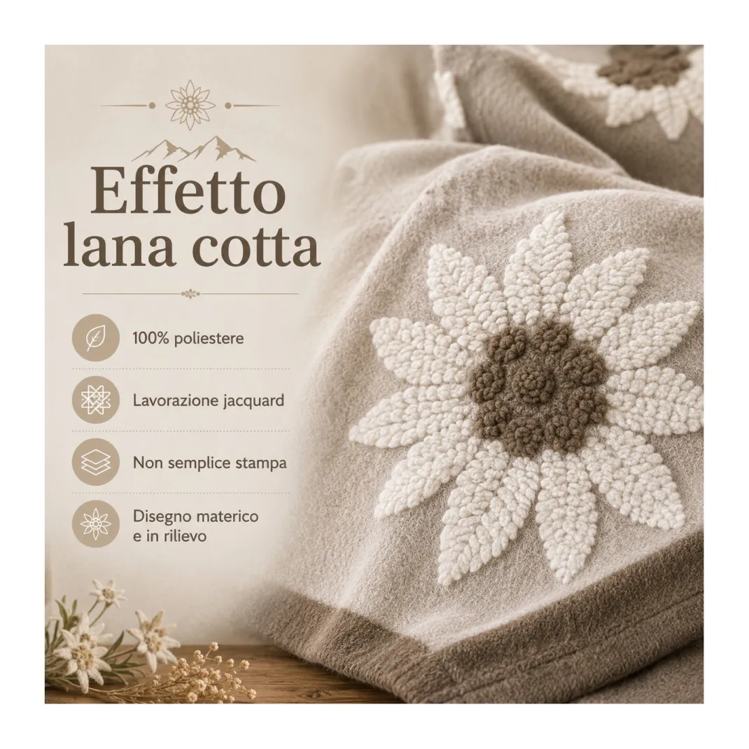 Plaid Effetto Lana Cotta Jacquard 140x170 cm Stella Alpina, 100% Poliestere