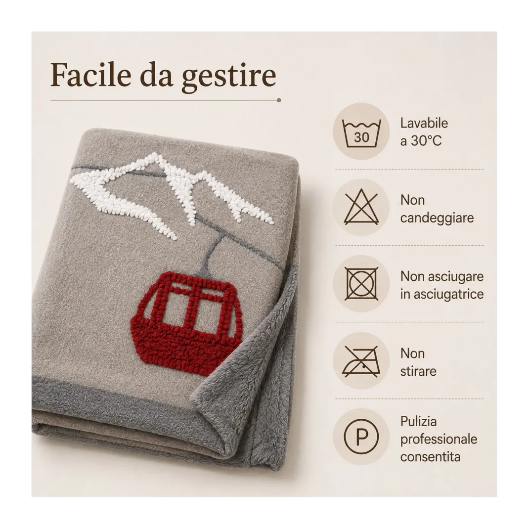 Plaid Effetto Lana Cotta Jacquard 140x170 cm Cabinovia Montagna, 100% Poliestere