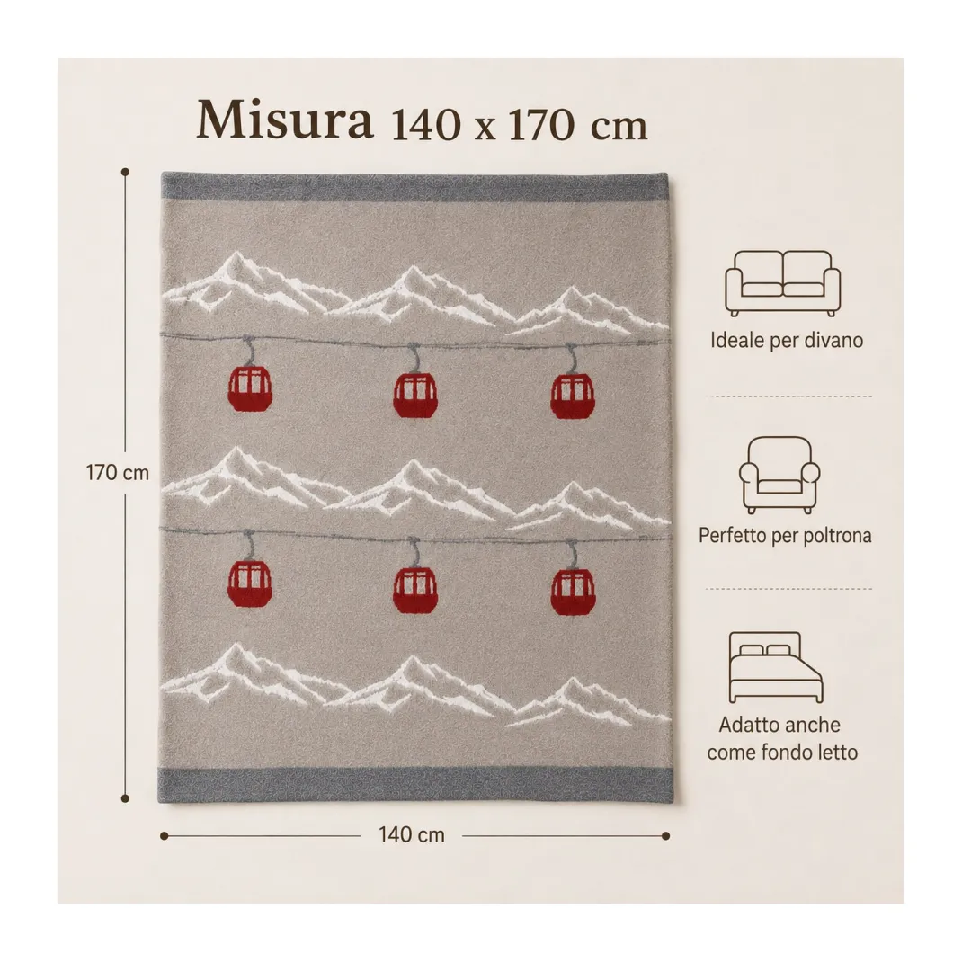Plaid Effetto Lana Cotta Jacquard 140x170 cm Cabinovia Montagna, 100% Poliestere