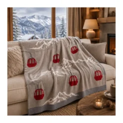 Plaid Effetto Lana Cotta Jacquard 140x170 cm Cabinovia Montagna, 100% Poliestere