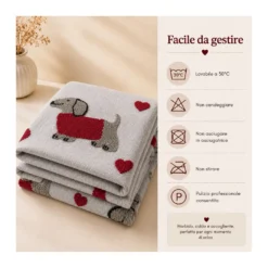 Plaid Effetto Lana Cotta Jacquard 140x170 cm Bassotti e Cuori, 100% Poliestere