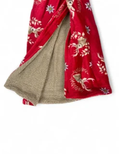 Plaid Sherpa Cervi Rosso – Coperta in Pile Agnellato Morbido Stile Tirolese – Retro Tortora, Stampa Cervo e Stelle Alpine