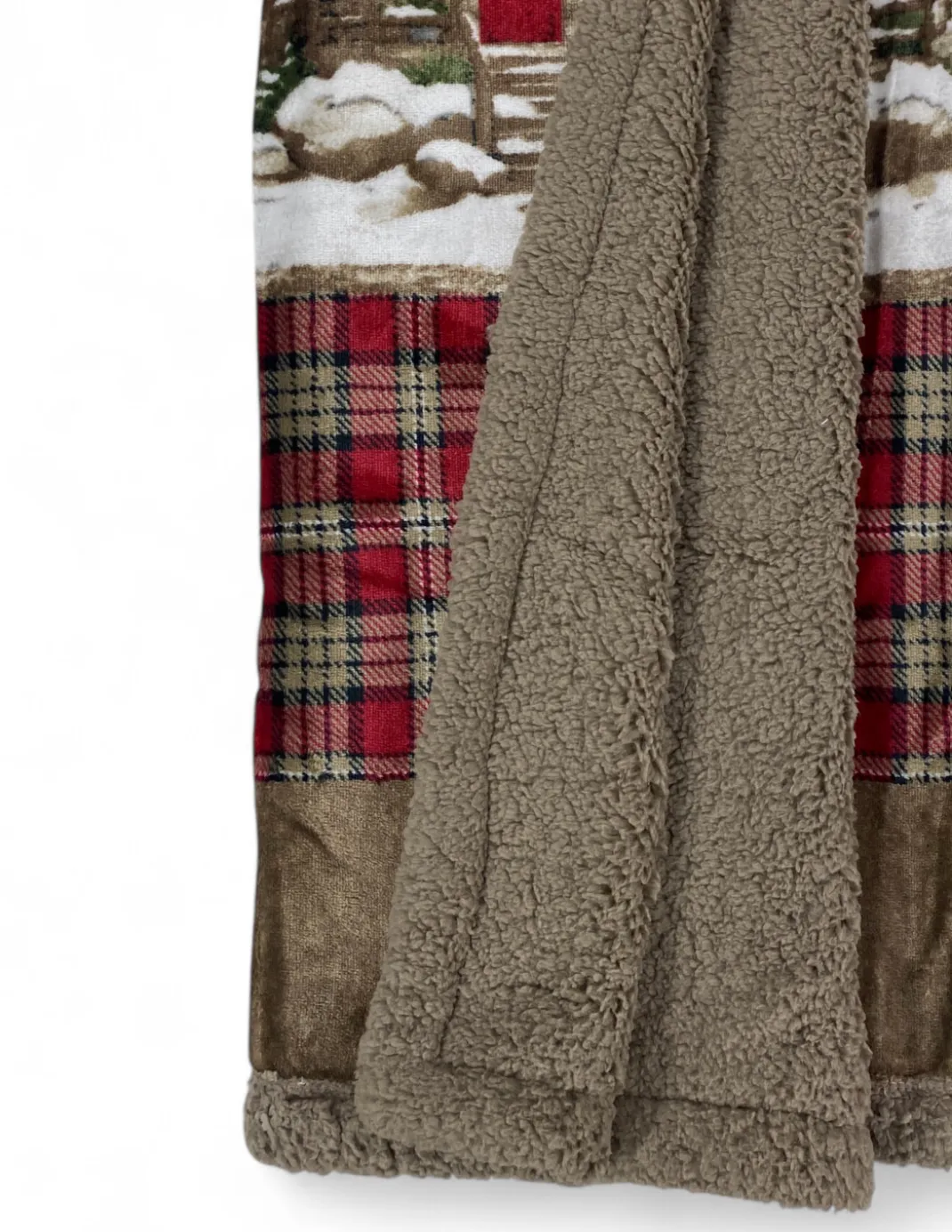 Plaid Sherpa Chalet – Coperta Invernale Morbida in Pile Agnellato Stile Tirolese – Stampa Cervi e Montagna, Retro Tortora