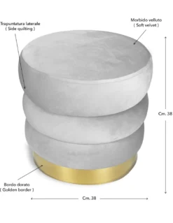 POUF Poggiapiedi Cilindro VELVET Trapuntato in Velluto Unito Beige