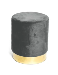 Pouf Poggiapiedi Velvet in Velluto Grigio Scuro con Base Dorata | Design Elegante, Ø32xH40 cm, Morbido, Resistente fino a 150 kg