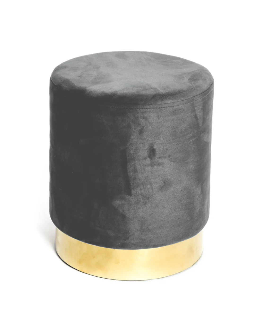 Pouf Poggiapiedi Velvet in Velluto Grigio Scuro con Base Dorata | Design Elegante, Ø32xH40 cm, Morbido, Resistente fino a 150 kg