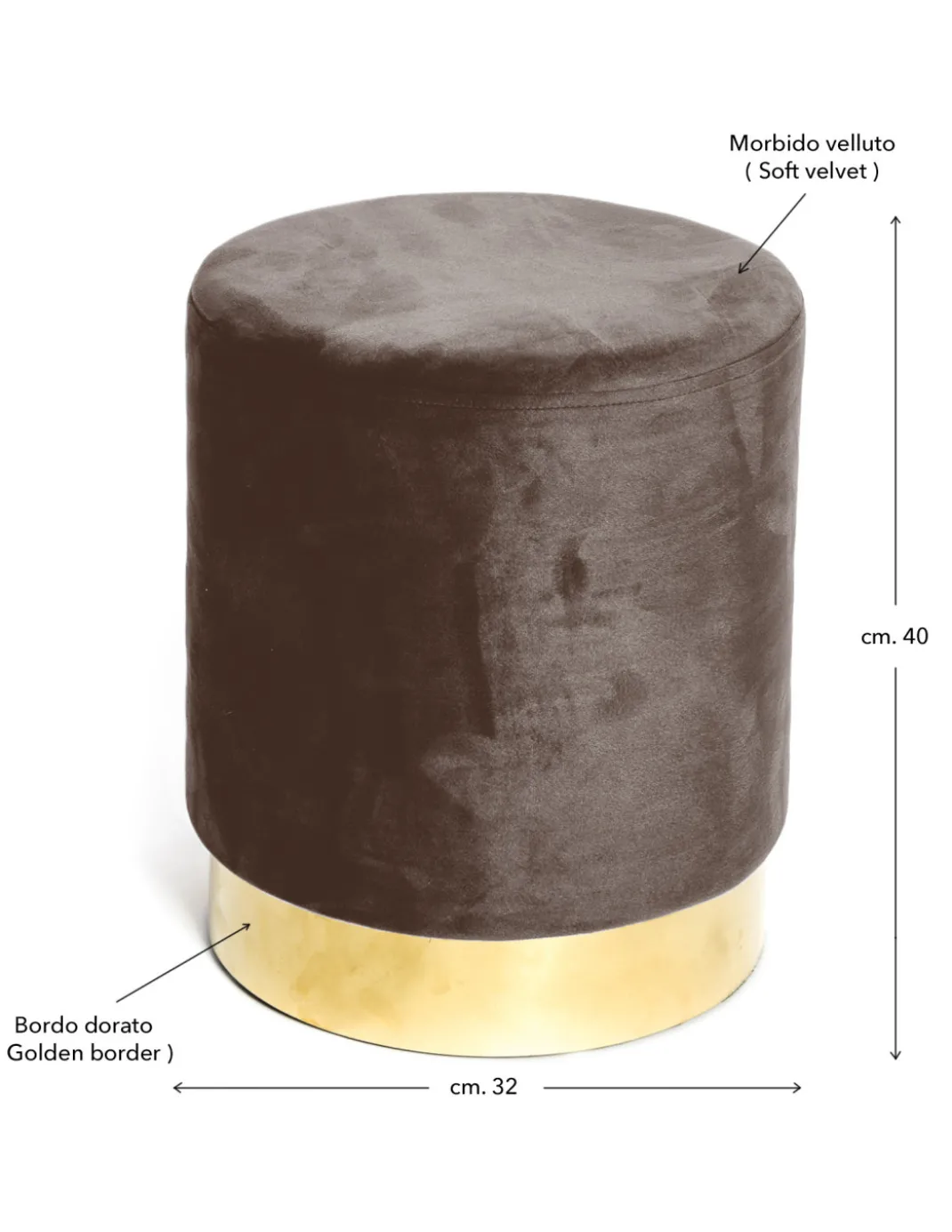 Pouf Poggiapiedi Velvet in Velluto Marrone con Base Dorata | Design Elegante, Ø32xH40 cm, Morbido, Resistente fino a 150 kg