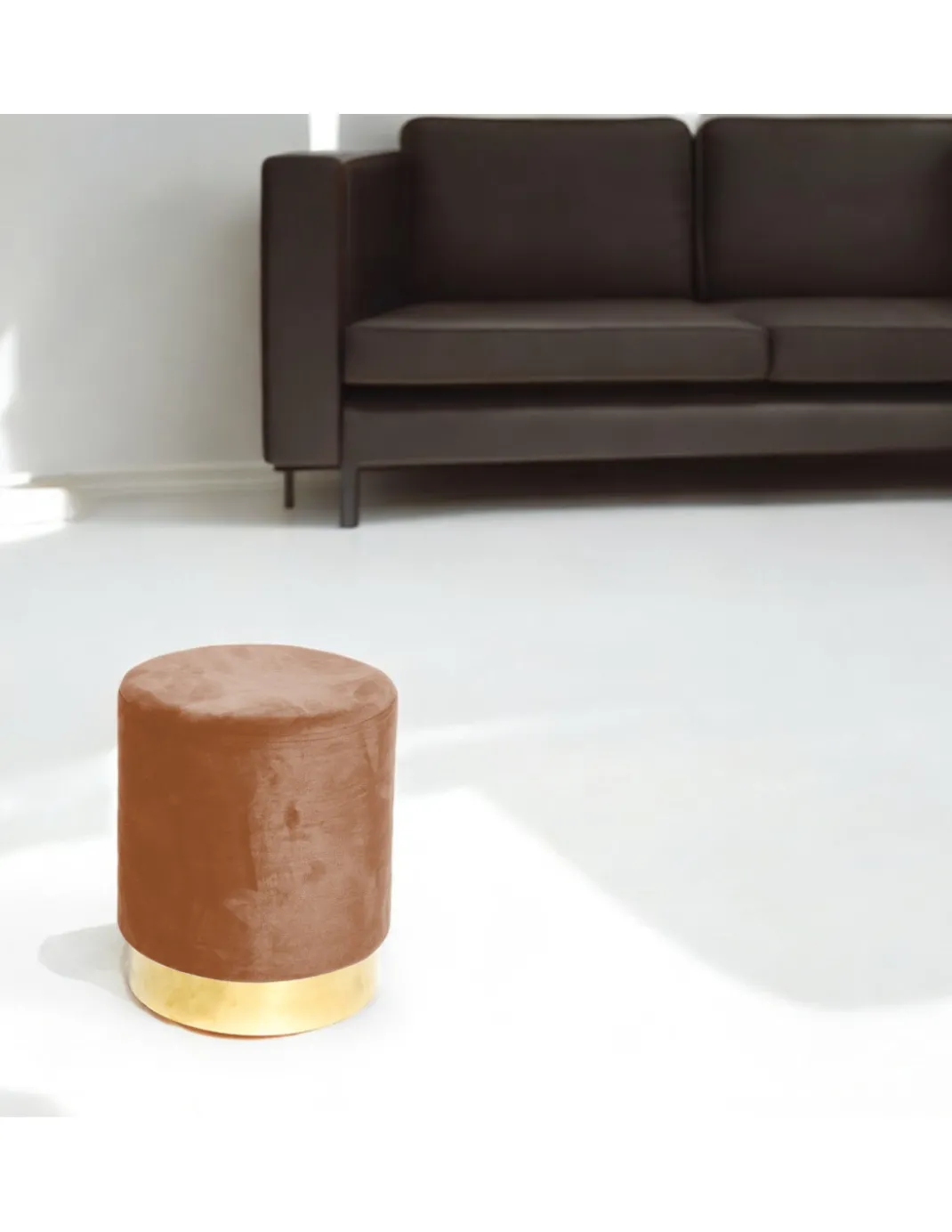 Pouf Poggiapiedi Velvet in Velluto Ruggine con Base Dorata | Design Elegante, Ø32xH40 cm, Morbido, Resistente fino a 150 kg