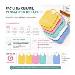 Ricama e Pappa Set 6 Bavaglini Colorati in Cotone con Tela Aida da Ricamare, Made in Italy