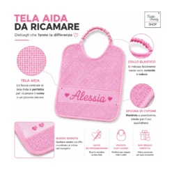 Ricama e Pappa Set 6 Bavaglini Colorati in Cotone con Tela Aida da Ricamare, Made in Italy