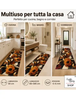 Runner Cucina Fiori di Arancio 50 cm Tappeto Antiscivolo Lavabile Made in Italy